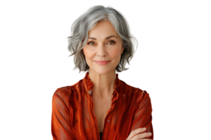 friendly person with gray hairstyle dressed on isolated transparent background png