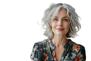 friendly person with gray hairstyle dressed on isolated transparent background png