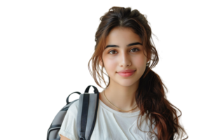 Pakistani girl dressed stylish clothes going to university on isolated transparent background png