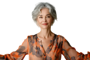 friendly person with gray hairstyle dressed on isolated transparent background png