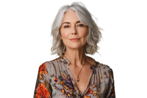 friendly person with gray hairstyle dressed on isolated transparent background png