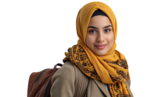 Pakistani girl dressed stylish clothes going to university on isolated transparent background png