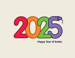 Colourful 2025 Happy New Year with snake zodiac symbol. Year of snake lunar chinese new year greeting concept vector