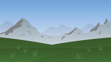 landscape cartoon scene with hills and mountain with blue sky vector