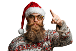 Portrait of stylish trendy funny Santa pointing at camera on transparent background png