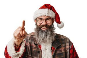 Portrait of stylish trendy funny Santa pointing at camera on transparent background png