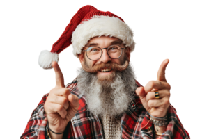 Portrait of stylish trendy funny Santa pointing at camera on transparent background png