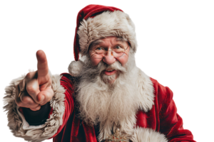portrait de élégant branché marrant Père Noël montrer du doigt à caméra sur transparent Contexte png