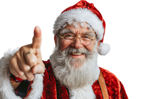 Portrait of stylish trendy funny Santa pointing at camera on transparent background png