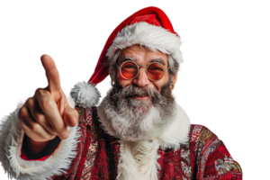Porträt von stilvoll modisch komisch Santa zeigen beim Kamera auf transparent Hintergrund png
