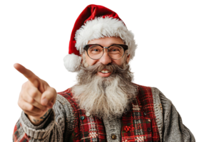 Portrait of stylish trendy funny Santa pointing at camera on transparent background png