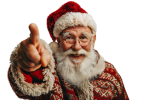 Portrait of stylish trendy funny Santa pointing at camera on transparent background png