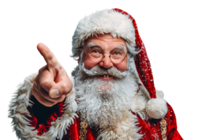 Portrait of stylish trendy funny Santa pointing at camera on transparent background png