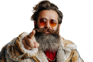 Portrait of stylish trendy funny Santa pointing at camera on transparent background png