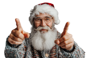 Portrait of stylish trendy funny Santa pointing at camera on transparent background png