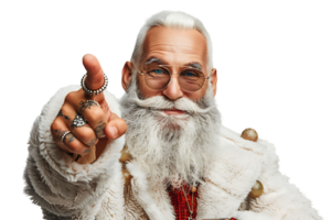 Porträt von stilvoll modisch komisch Santa zeigen beim Kamera auf transparent Hintergrund png