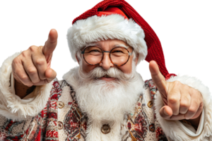 Portrait of stylish trendy funny Santa pointing at camera on transparent background png