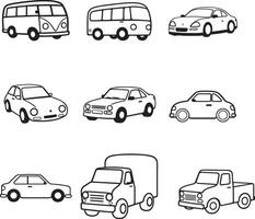 Simple Outlined Cars, Buses, Trucks vector