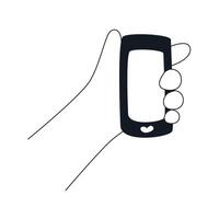 Cute hand holding phone vector