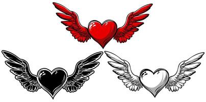 set red hearts wing fly icon. romantic love design vector