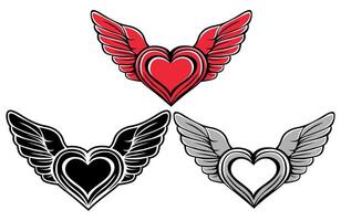conjunto amor alas icono. retro corazón mosca símbolo diseño vector