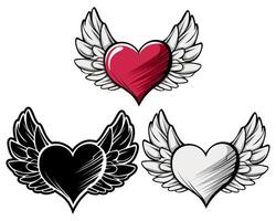 conjunto mosca corazones ángel icono amor tatuaje diseño vector