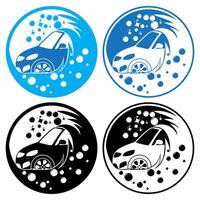 conjunto lavado de autos azul ola logo diseño vector