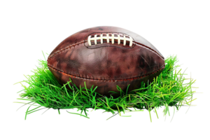 American football on grass on transparent background png