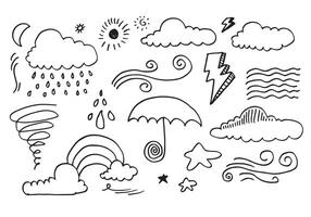 Weather Doodle Set illustration with hand drawn line art style vector