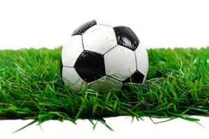 Soccer ball on grass on transparent background png