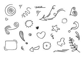 leaves, hearts, abstract, ribbons, arrows and other elements in hand drawn styles for concept designs. Doodle illustration. template for decoration vector