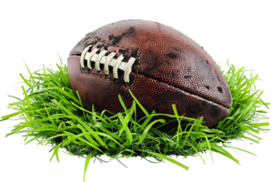 American football on grass on transparent background png