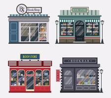 Set of retro bookstore facade detailed with modern small buildings vector