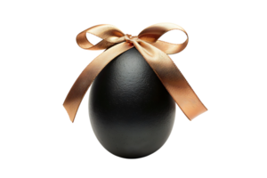 Black egg with a gold ribbon on transparent background png