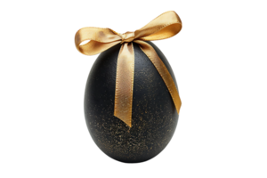 Black egg with a gold ribbon on transparent background png