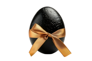 Black egg with a gold ribbon on transparent background png