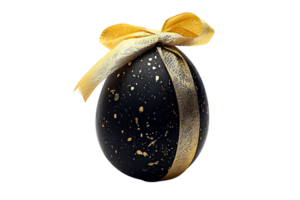 Black egg with a gold ribbon on transparent background png