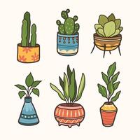 conjunto de plantas de interior aislado diseño, plantas en ollas diseño ilustración vector