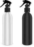 Spray bottles set for cosmetic and other products. Isolated black and white blank containers mockup with black dispenser head. Realistic template. vector