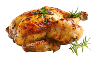 Whole grilled chicken on isolated transparent background png