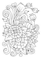 Bouquet of abstract black-white flowers for coloring. illustration. Coloring page for children and adults. Art therapy. vector