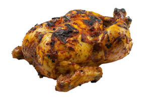 Whole grilled chicken on isolated transparent background png