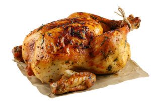 Whole grilled chicken on isolated transparent background png