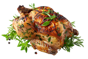 Whole grilled chicken on isolated transparent background png