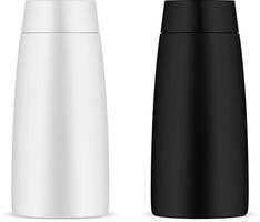 Simple shape plastic shampoo bottles pack in black and white color. Cosmetic containers for personal care products. Realistic illustration design. vector