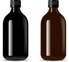 Bottles pack for medical products, vape e liquid, oil, serum and essence. Black glass and amber glass cosmetic bottles mockup. High quality eps10 illustration. vector