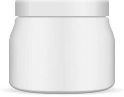 Cosmetic Cream Jar. Matte Plastic Container Can. Simple Round Blank Package for Face Skin Body Creme, Butter, Gel, Powder. Realistic Packaging Mockup with Lid for Medical Balm. vector