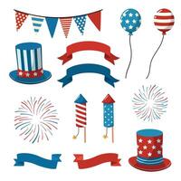 Patriotic party elements set for Independence day on white background. Isolated on white background. American patriotic accessory collection vector