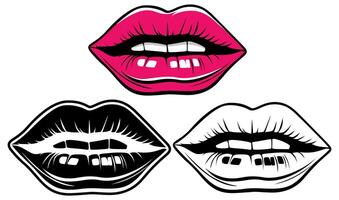 set beautiful feminine lips icon design vector