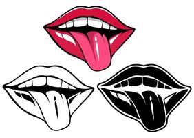 set tongue sticking out icon. Close up woman mouth vector